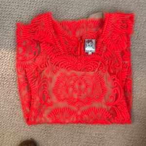 Anthropologie Yoana Baraschi neon orange lace